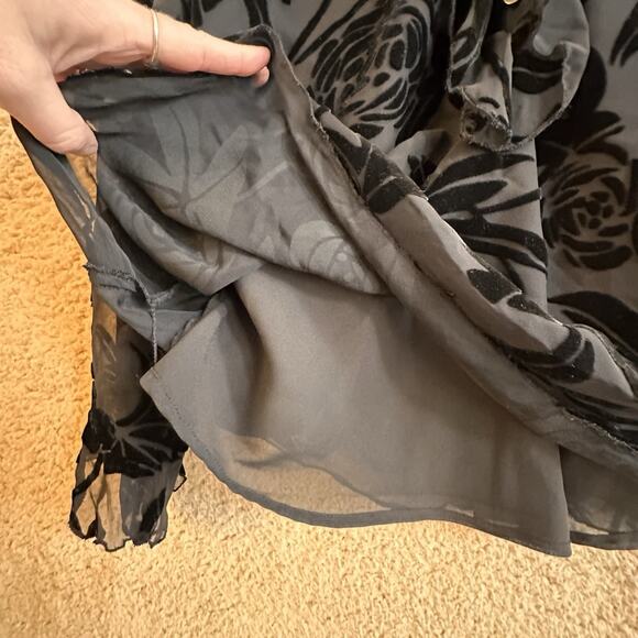 Women's Y2K Black Velvet Burnout Floral Top Sz XL Whimsigoth Fairy Goth Witchy - Picture 7 of 16